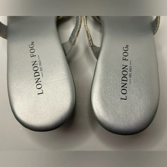 London Fog Rhinestone Silver Strappy Open Toe Slip On Kitten Heel Size 6.5 NWOB - Picture 3 of 9